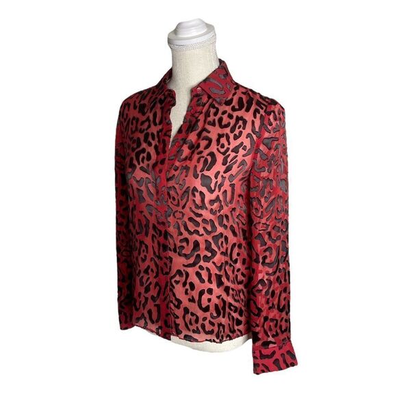 Alice + Olivia Red Willa Placket Leopard Burnout Blouse - Picture 8 of 15